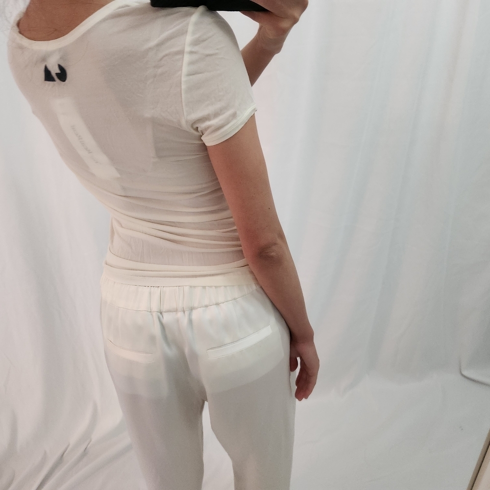 Giorgio Armani White Short Sleeve Tee Mesh Silk Fashion Designer Layer View 4